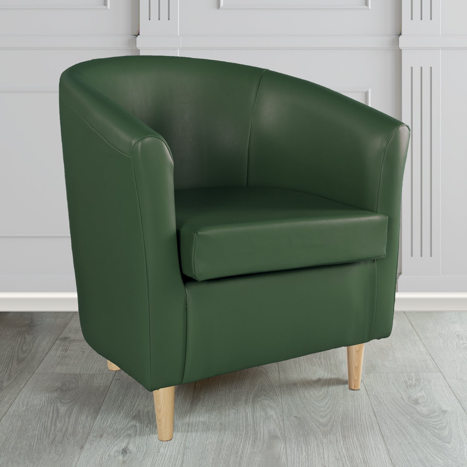 St Tropez Tub Chair in Chieftain Fabrics Just Colour Crib 5 Faux Leather with Light Wood Legs
