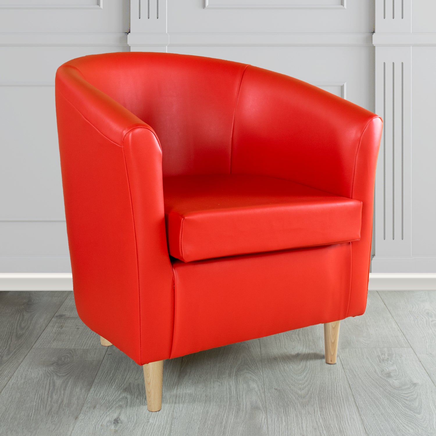 St Tropez Tub Chair in Chieftain Fabrics Just Colour Crib 5 Faux Leather with Light Wood Legs
