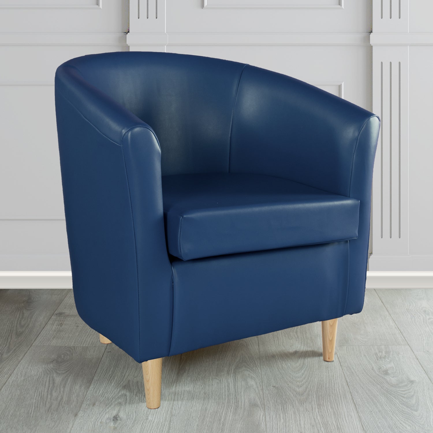 St Tropez Tub Chair in Chieftain Fabrics Just Colour Crib 5 Faux Leather with Light Wood Legs