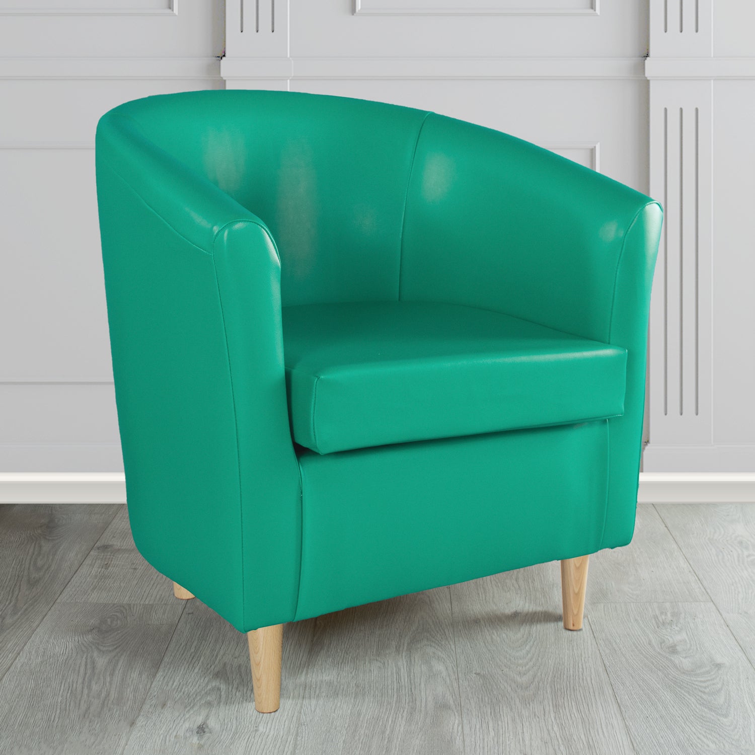 St Tropez Tub Chair in Chieftain Fabrics Just Colour Crib 5 Faux Leather with Light Wood Legs
