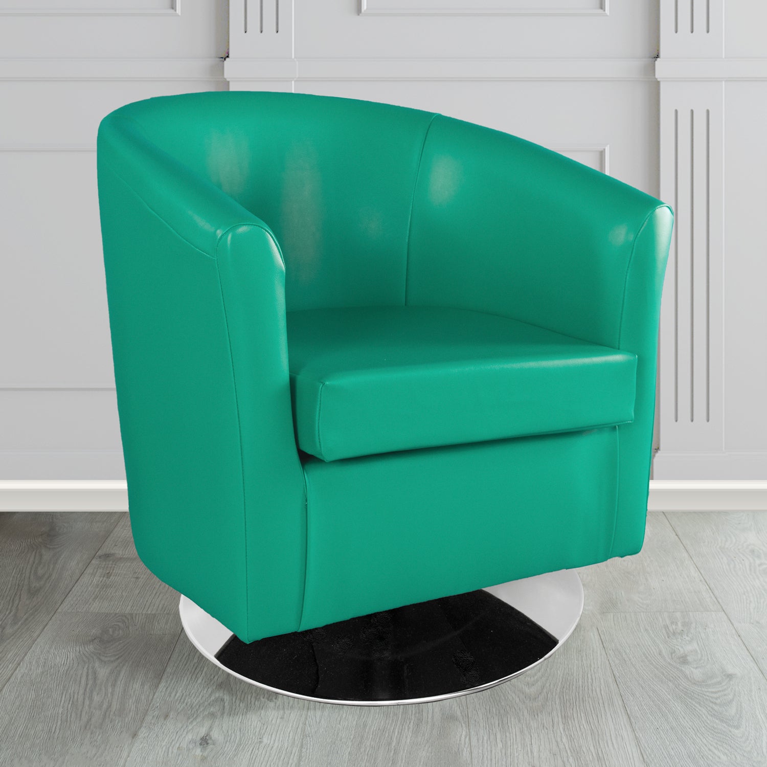 St Tropez Swivel Tub Chair in Chieftain Fabrics Just Colour Crib 5 Faux Leather