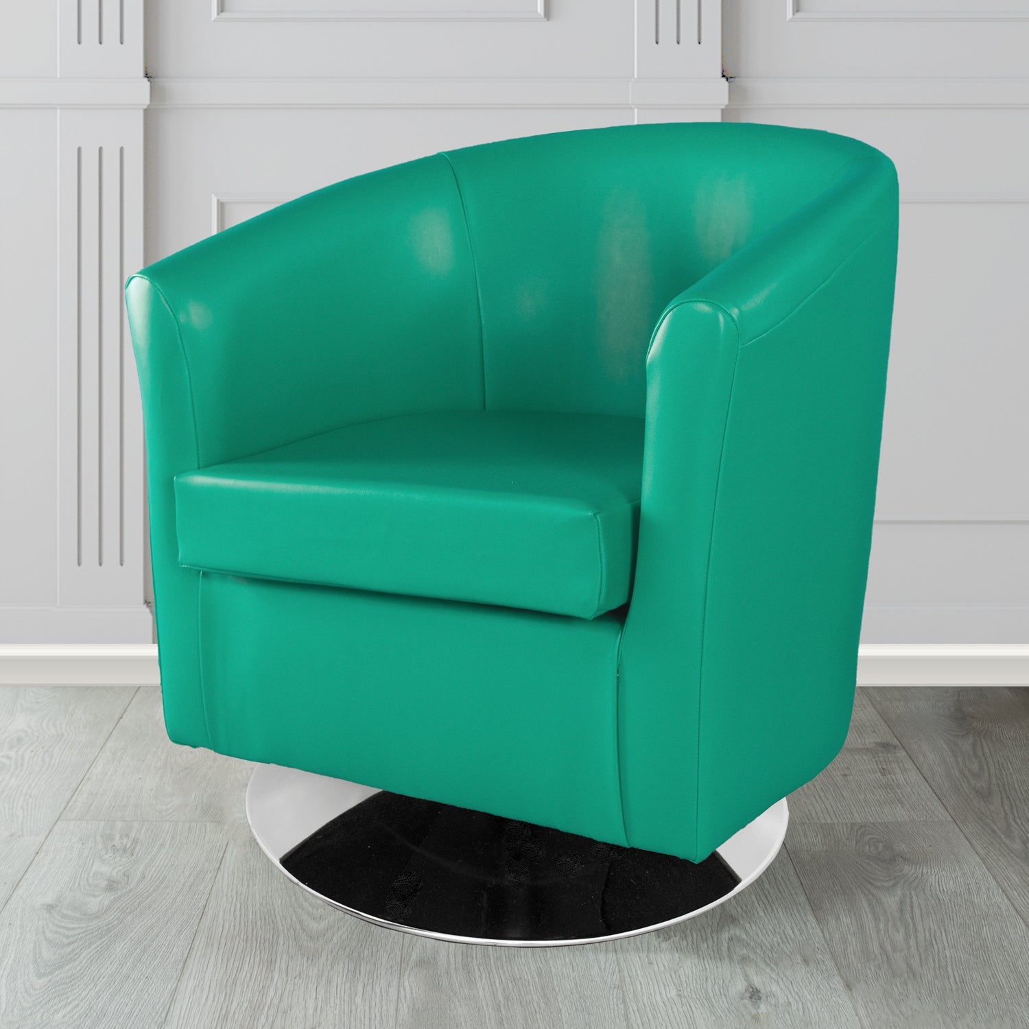 St Tropez Swivel Tub Chair in Chieftain Fabrics Just Colour Crib 5 Faux Leather