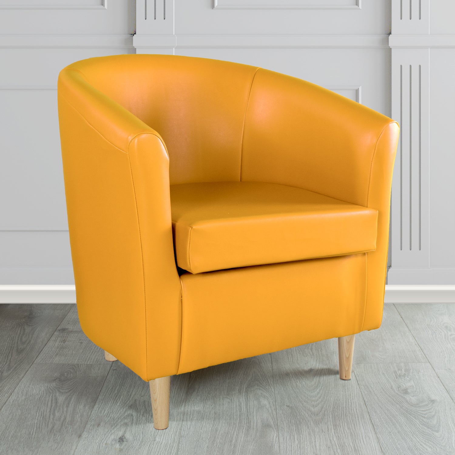 St Tropez Tub Chair in Chieftain Fabrics Just Colour Crib 5 Faux Leather with Light Wood Legs
