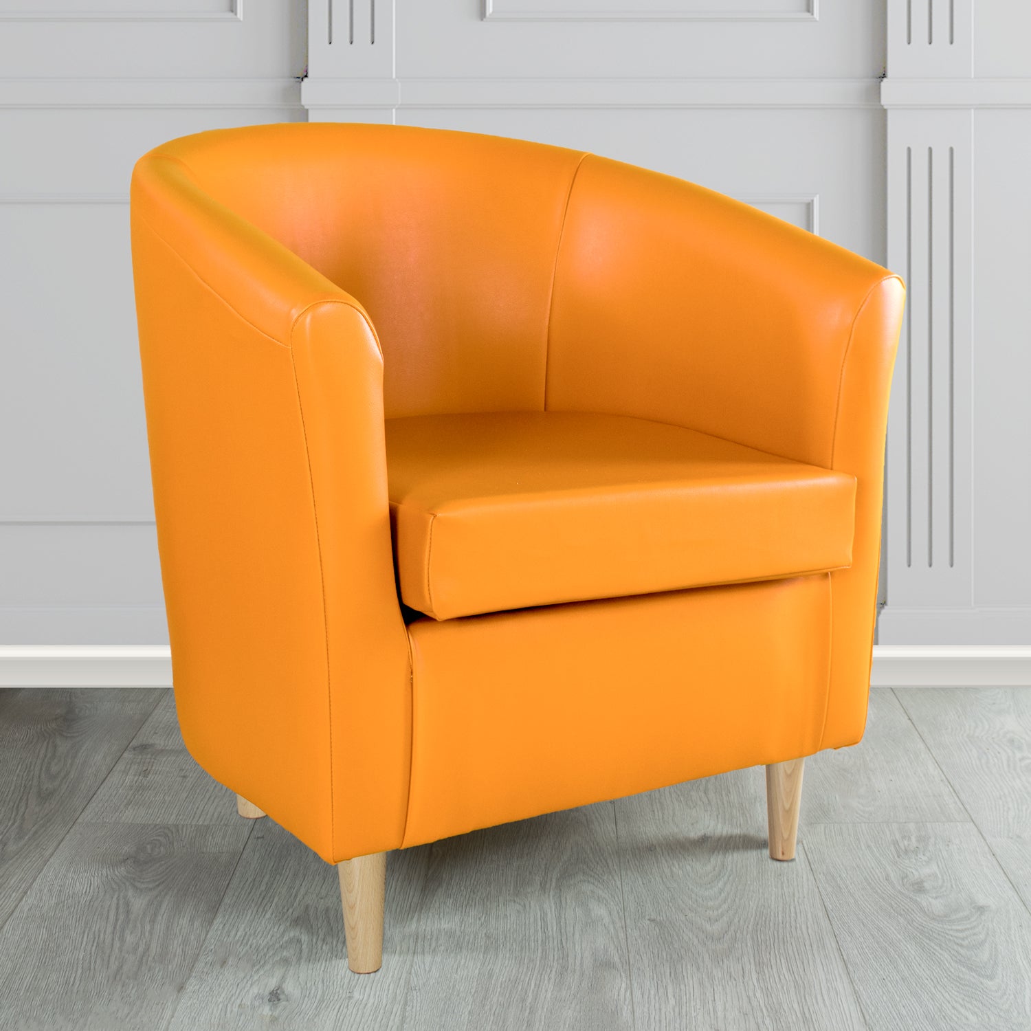 St Tropez Tub Chair in Chieftain Fabrics Just Colour Crib 5 Faux Leather with Light Wood Legs