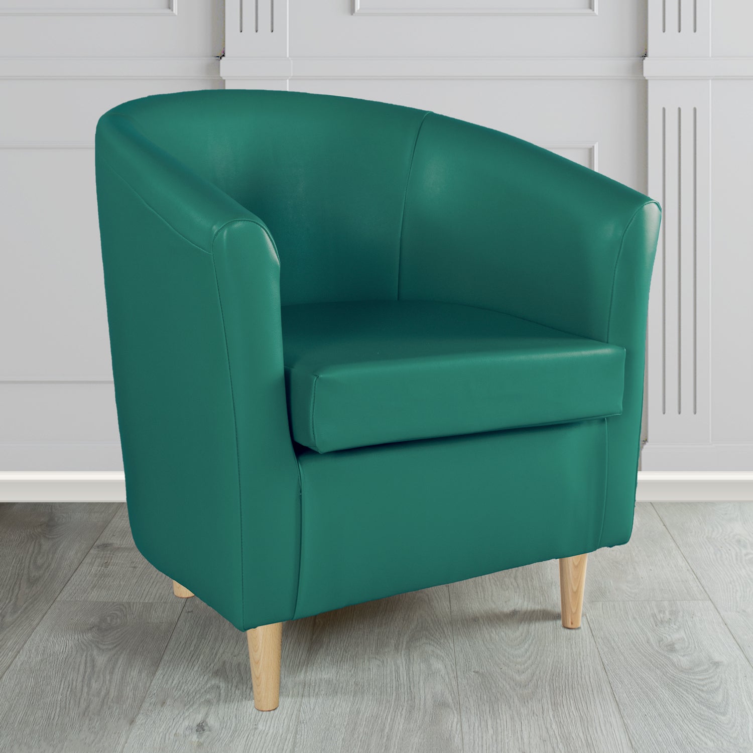 St Tropez Tub Chair in Chieftain Fabrics Just Colour Crib 5 Faux Leather with Light Wood Legs