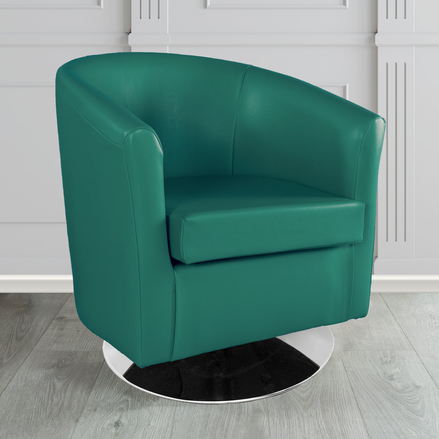 St Tropez Swivel Tub Chair in Chieftain Fabrics Just Colour Crib 5 Faux Leather