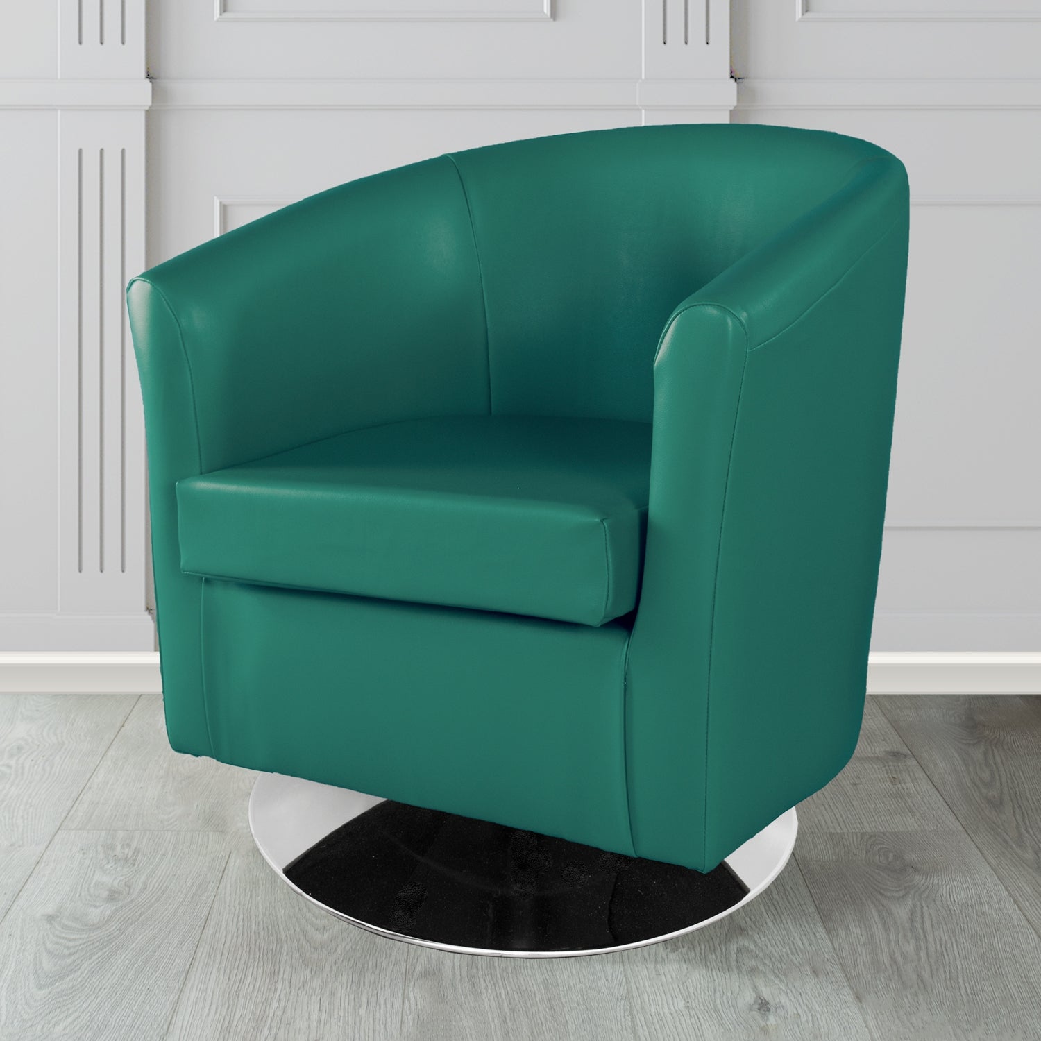 St Tropez Swivel Tub Chair in Chieftain Fabrics Just Colour Crib 5 Faux Leather