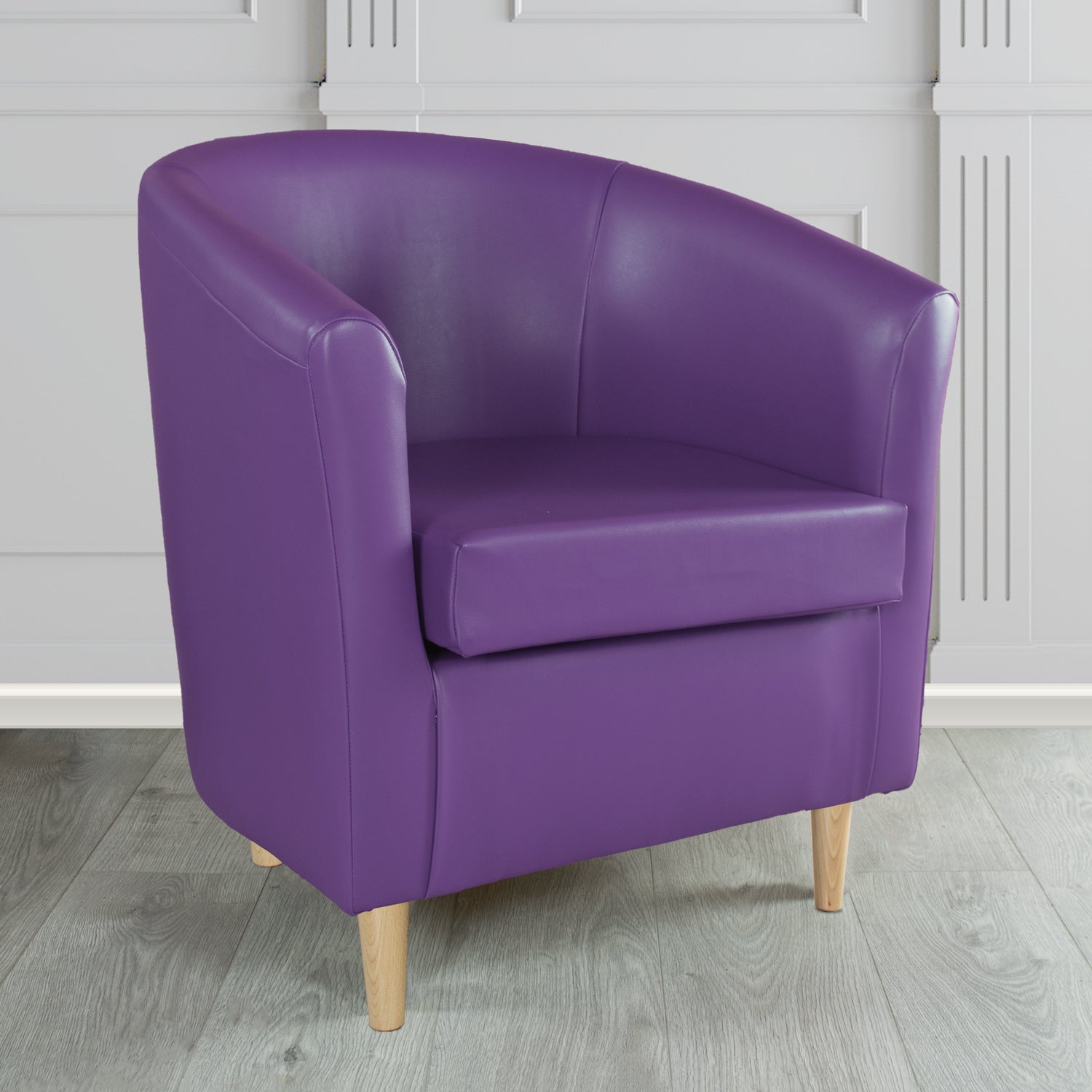 St Tropez Tub Chair in Chieftain Fabrics Just Colour Crib 5 Faux Leather with Light Wood Legs