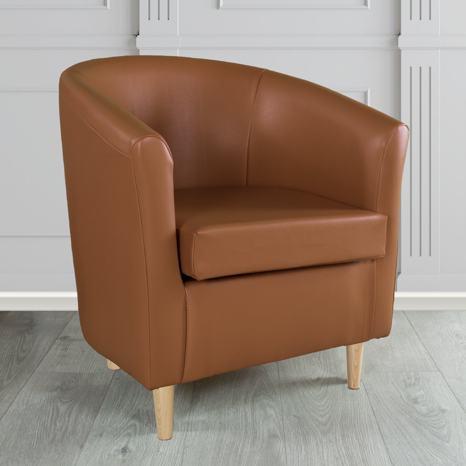 St Tropez Tub Chair in Chieftain Fabrics Just Colour Crib 5 Faux Leather with Light Wood Legs