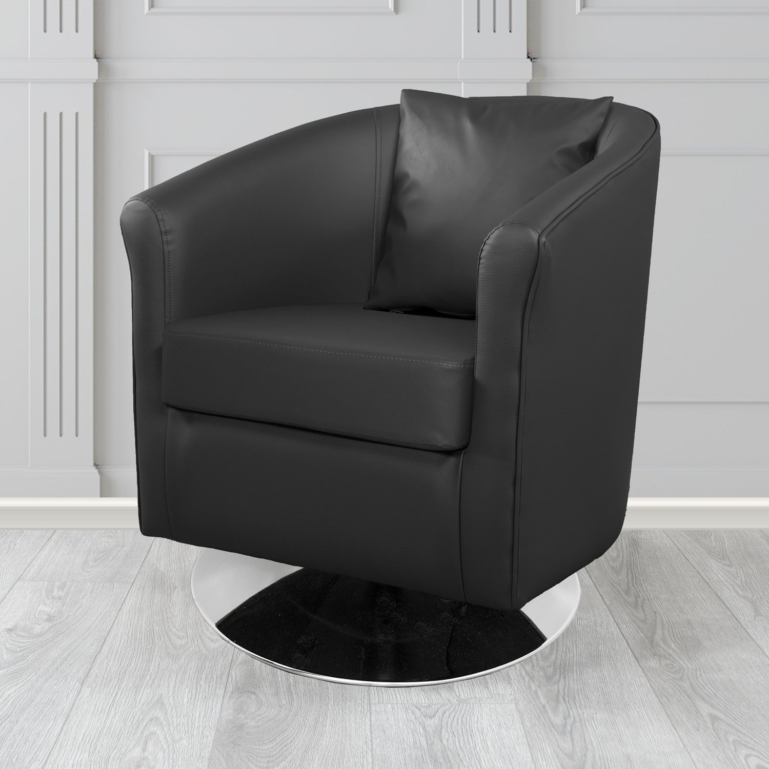 St Tropez Swivel Tub Chair in Tubz Madrid Faux Leather with Scatter Cushion