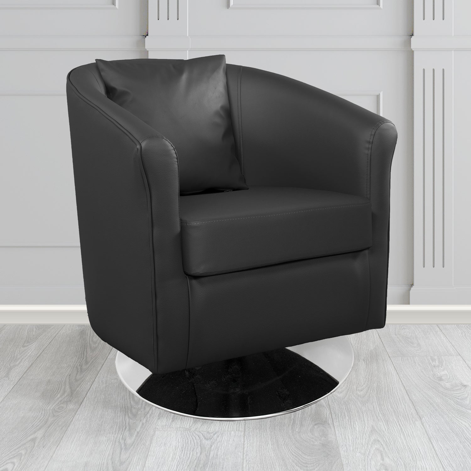 St Tropez Swivel Tub Chair in Tubz Madrid Faux Leather with Scatter Cushion