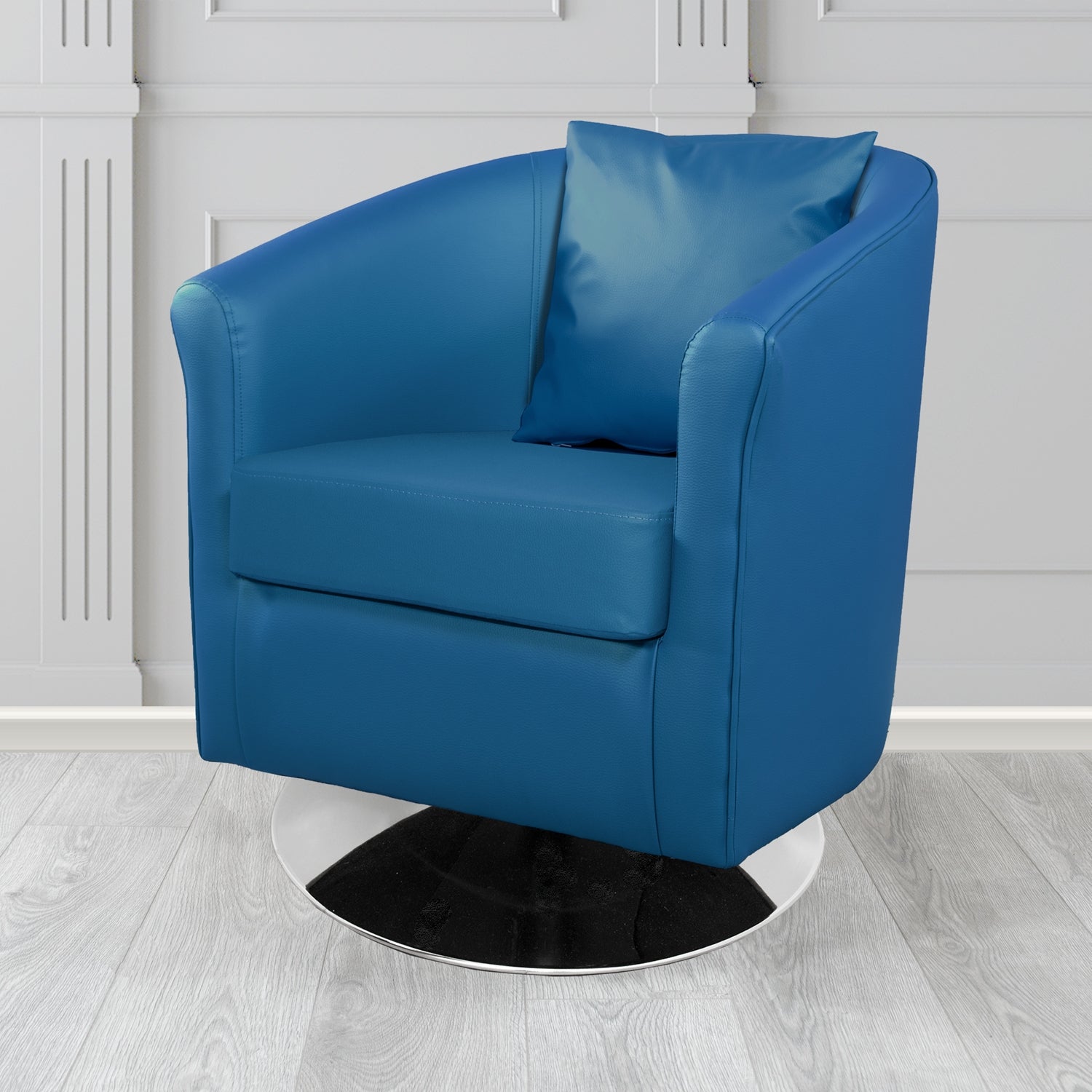 St Tropez Swivel Tub Chair with Scatter Cushion in Madrid Royal Faux Leather - The Tub Chair Shop