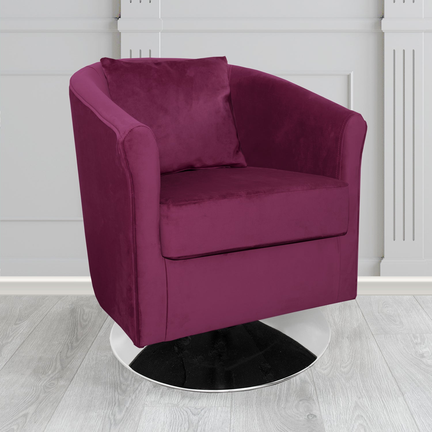 St Tropez Swivel Tub Chair in Tubz Monaco Plush Velvet Fabric with Scatter Cushion