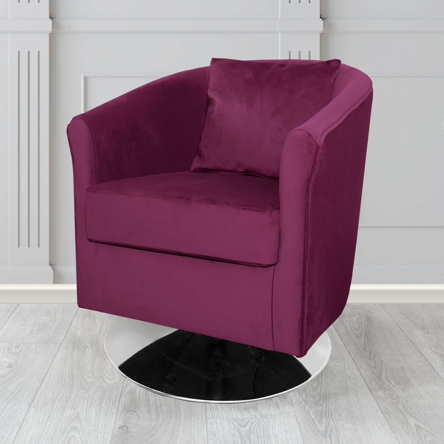St Tropez Swivel Tub Chair in Tubz Monaco Plush Velvet Fabric with Scatter Cushion