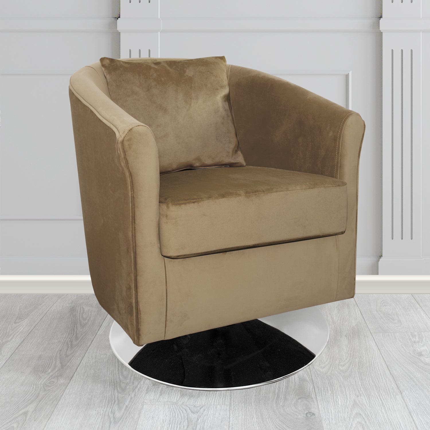 St Tropez Swivel Tub Chair in Tubz Monaco Plush Velvet Fabric with Scatter Cushion