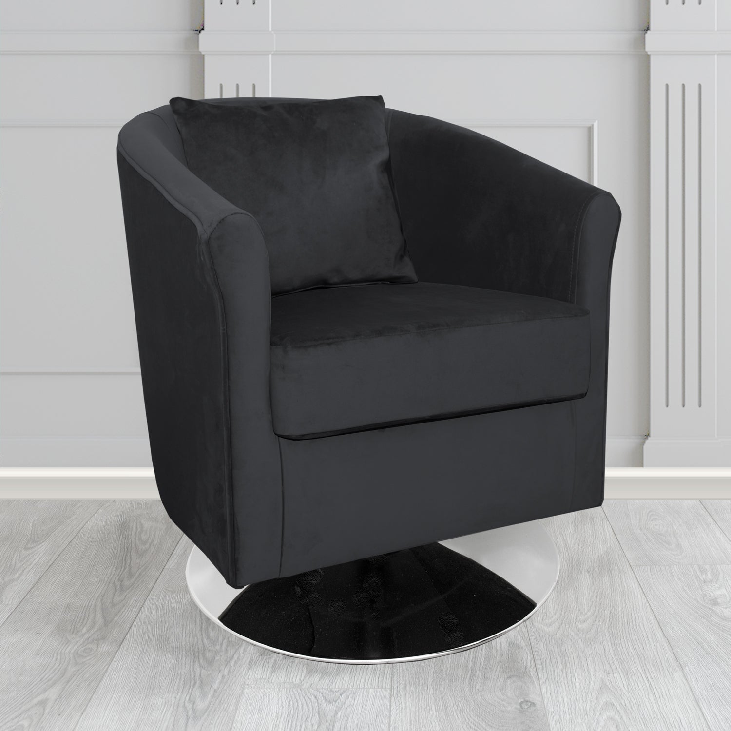 St Tropez Swivel Tub Chair in Tubz Monaco Plush Velvet Fabric with Scatter Cushion