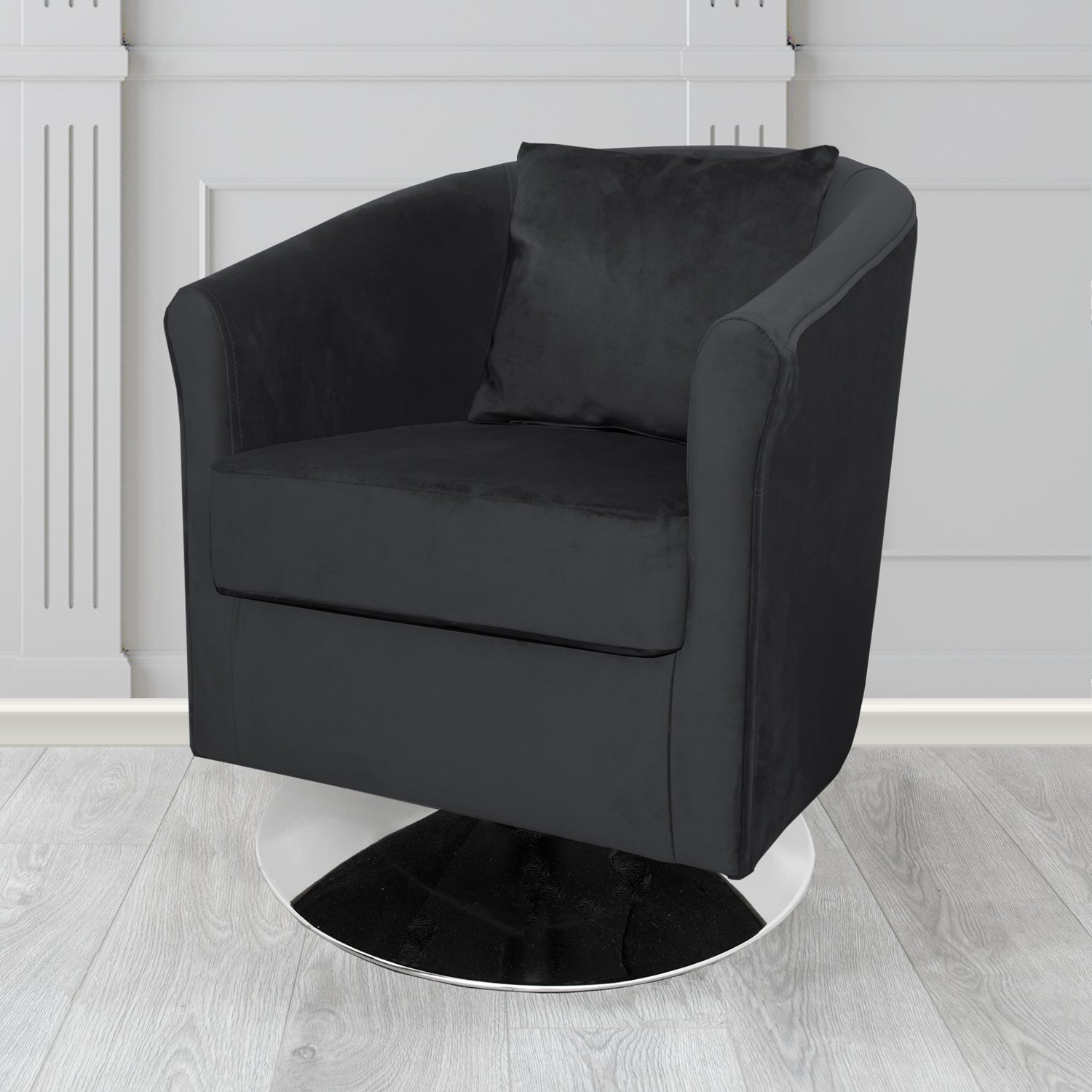 St Tropez Swivel Tub Chair in Tubz Monaco Plush Velvet Fabric with Scatter Cushion