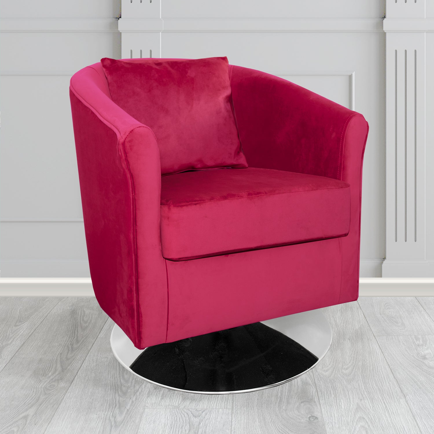 St Tropez Swivel Tub Chair in Tubz Monaco Plush Velvet Fabric with Scatter Cushion
