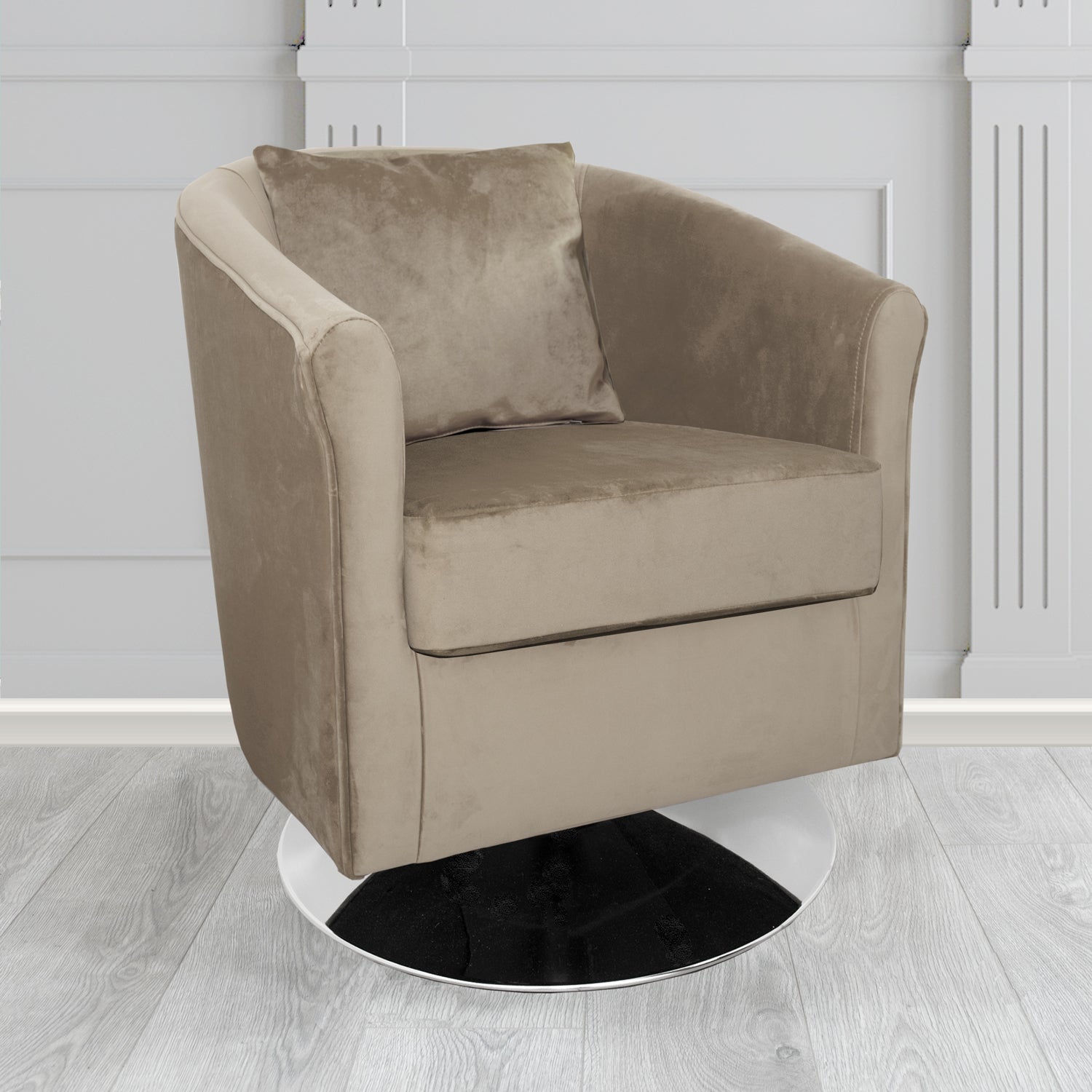 St Tropez Swivel Tub Chair in Tubz Monaco Plush Velvet Fabric with Scatter Cushion