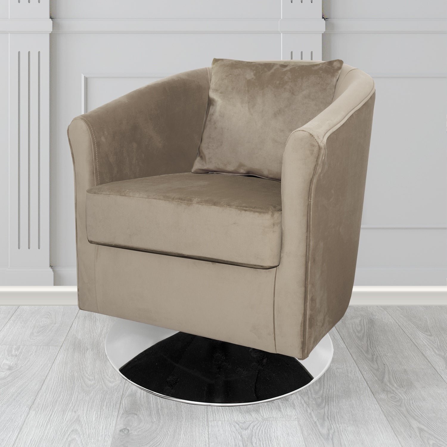 St Tropez Swivel Tub Chair in Tubz Monaco Plush Velvet Fabric with Scatter Cushion