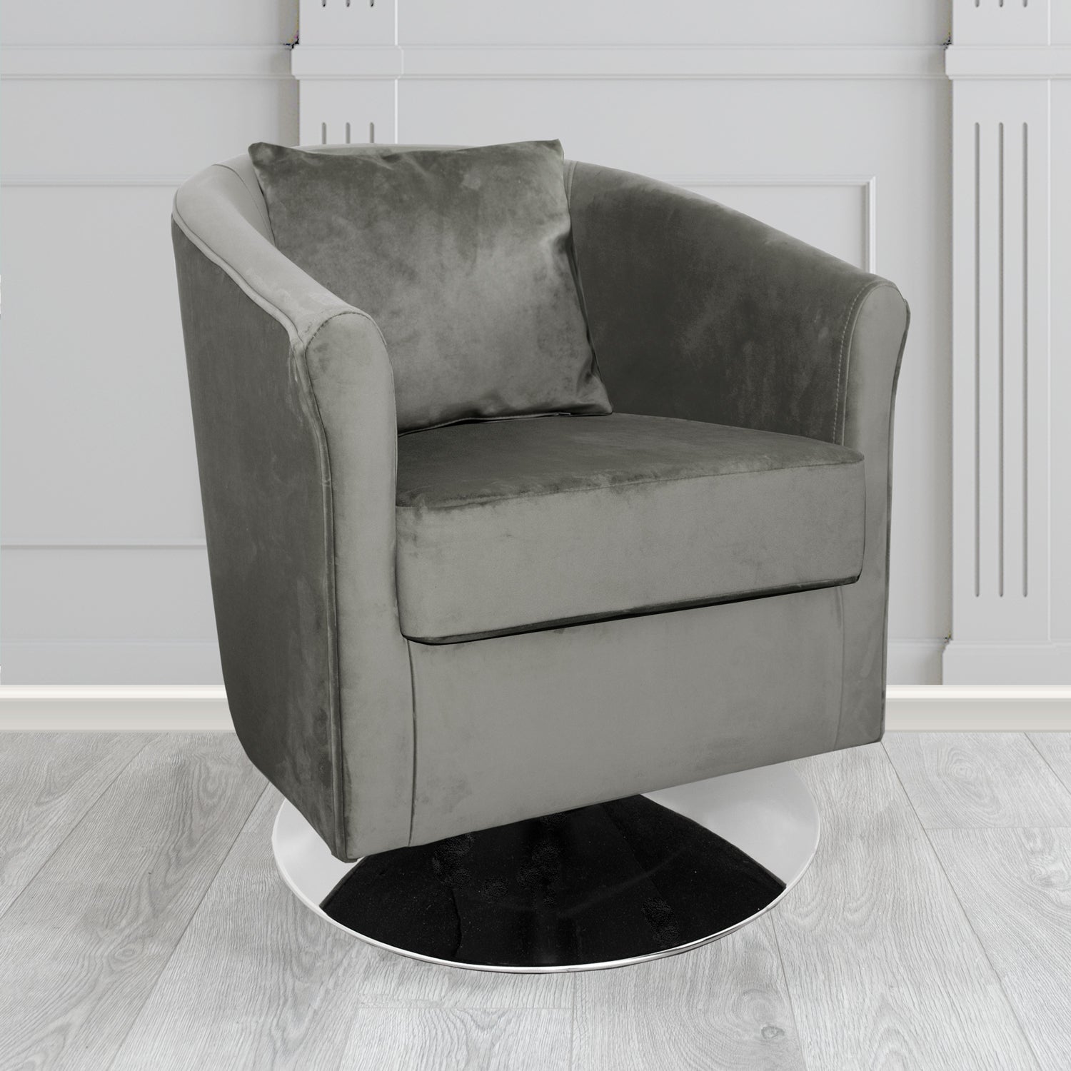St Tropez Swivel Tub Chair in Tubz Monaco Plush Velvet Fabric with Scatter Cushion