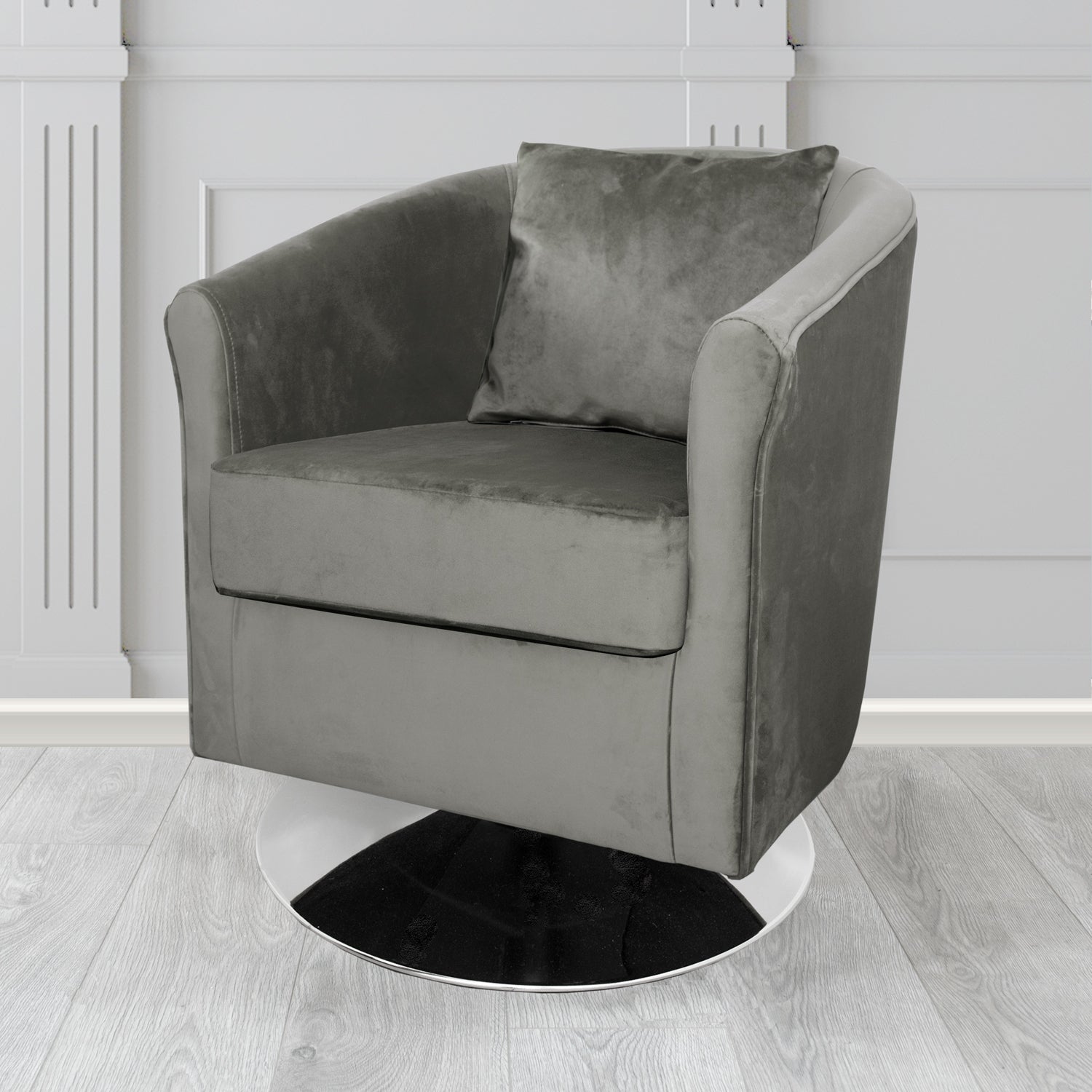 St Tropez Swivel Tub Chair in Tubz Monaco Plush Velvet Fabric with Scatter Cushion