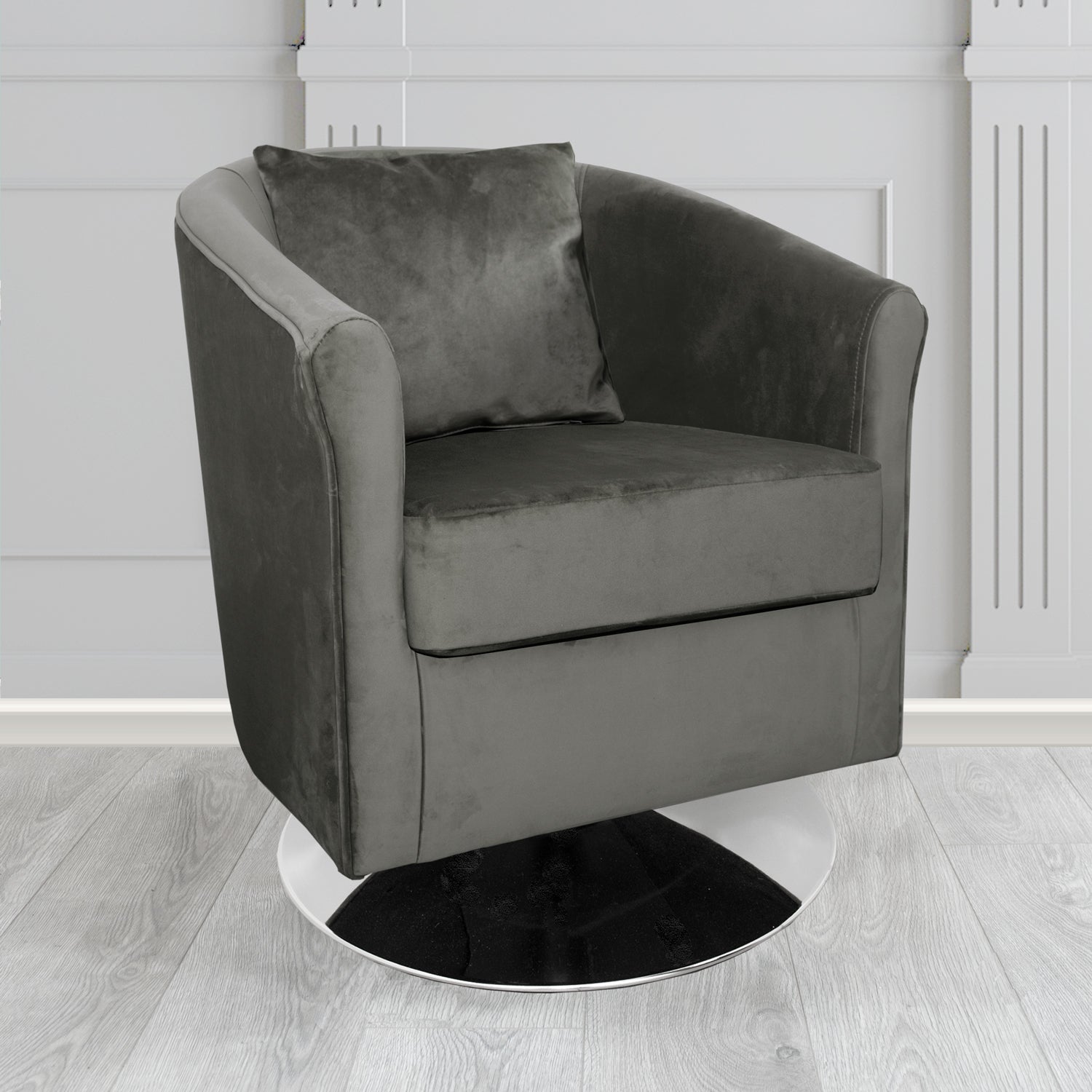 St Tropez Swivel Tub Chair in Tubz Monaco Plush Velvet Fabric with Scatter Cushion
