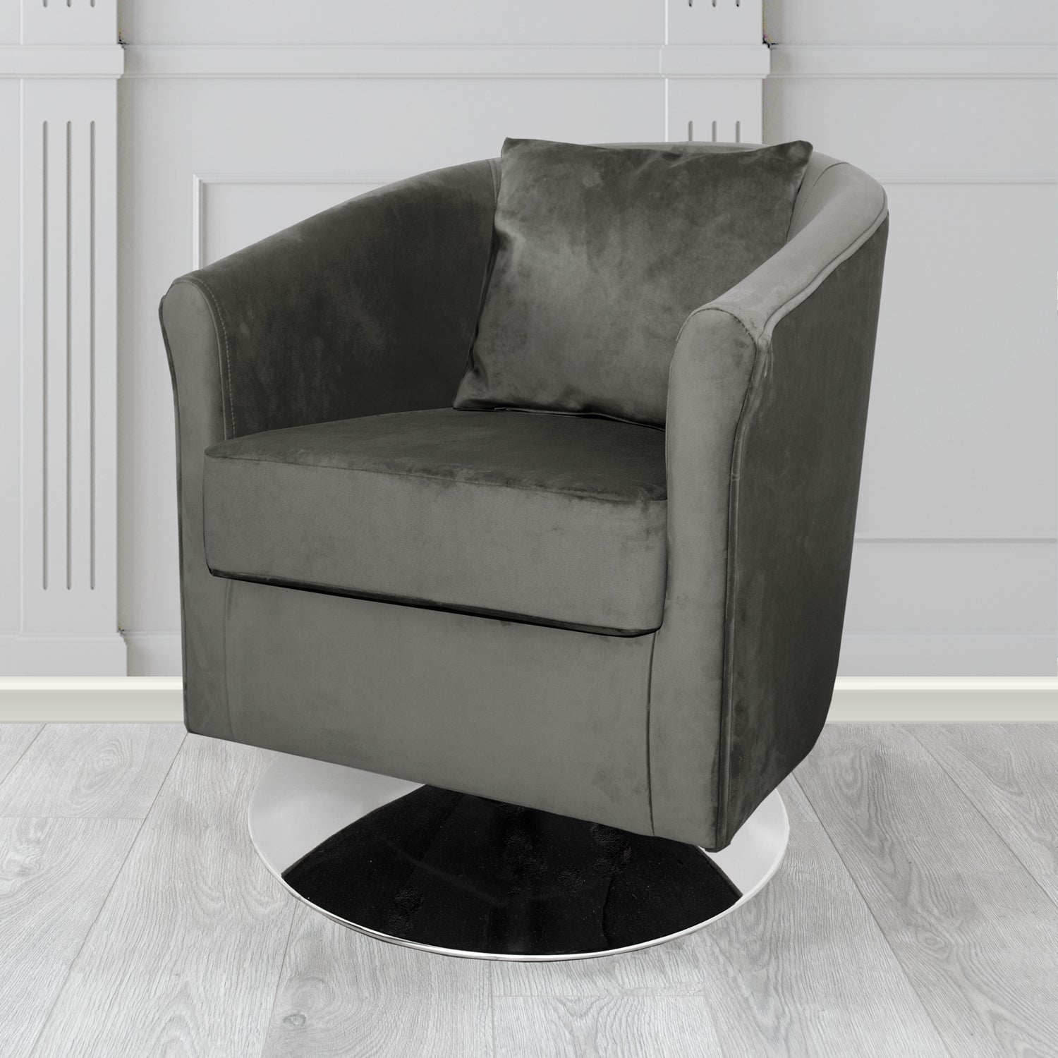 St Tropez Swivel Tub Chair in Tubz Monaco Plush Velvet Fabric with Scatter Cushion