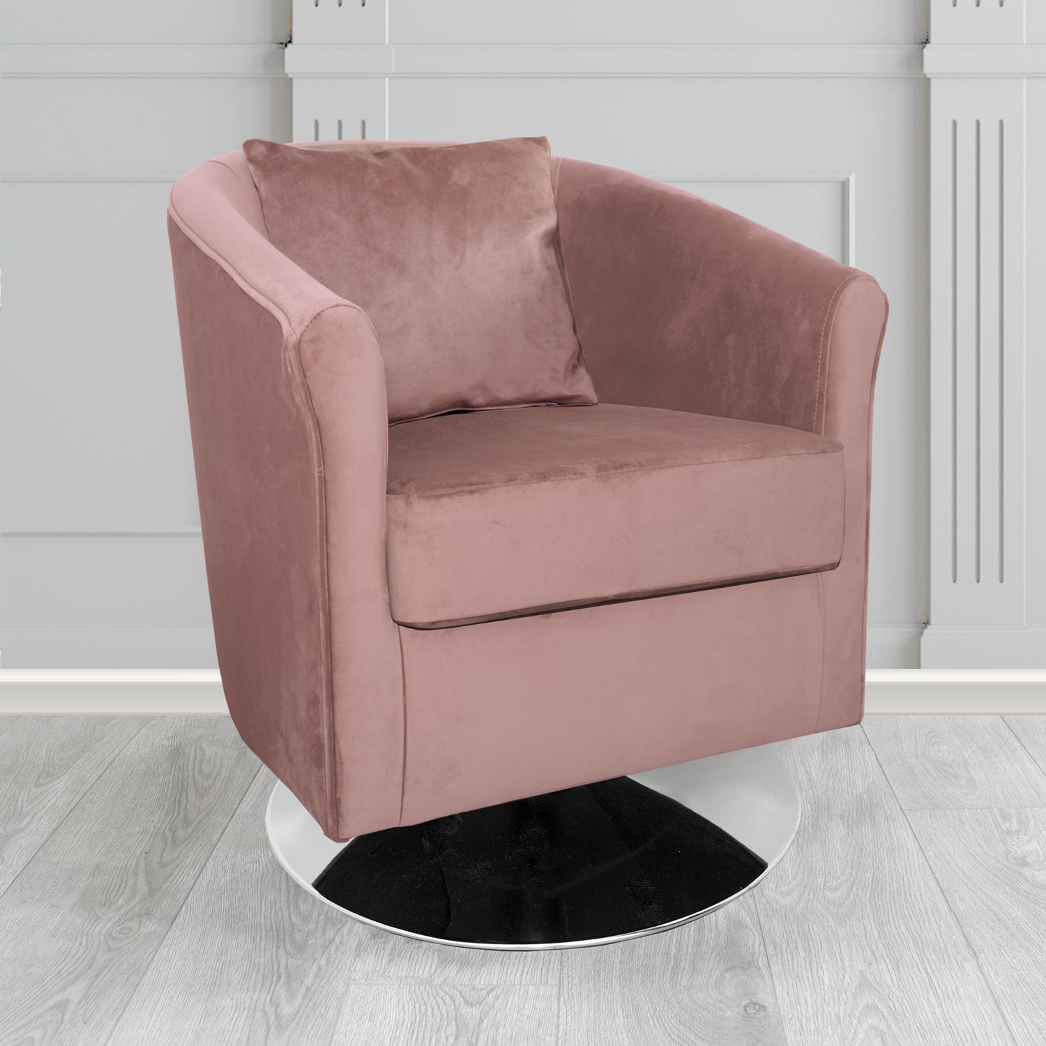 St Tropez Swivel Tub Chair in Tubz Monaco Plush Velvet Fabric with Scatter Cushion