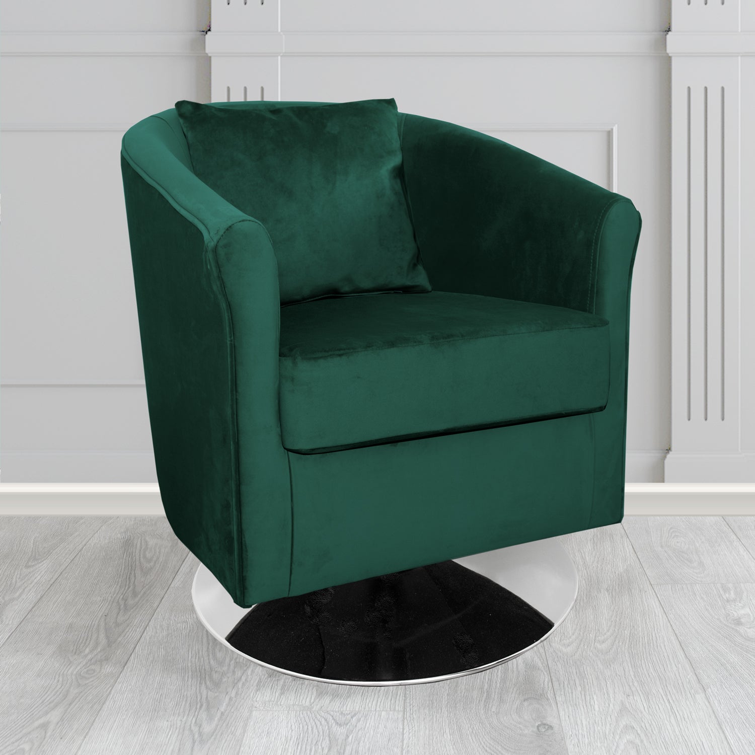 St Tropez Swivel Tub Chair in Tubz Monaco Plush Velvet Fabric with Scatter Cushion