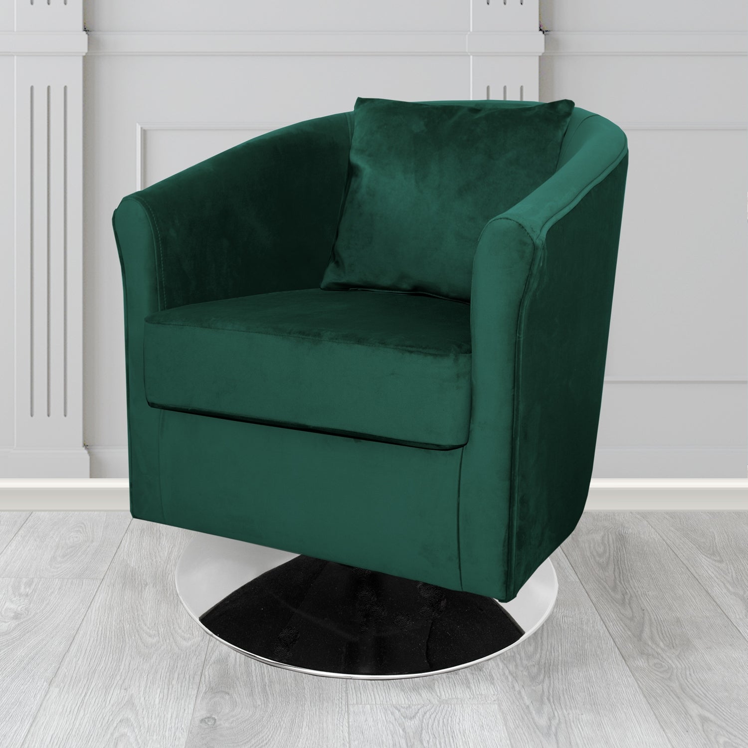 St Tropez Swivel Tub Chair in Tubz Monaco Plush Velvet Fabric with Scatter Cushion