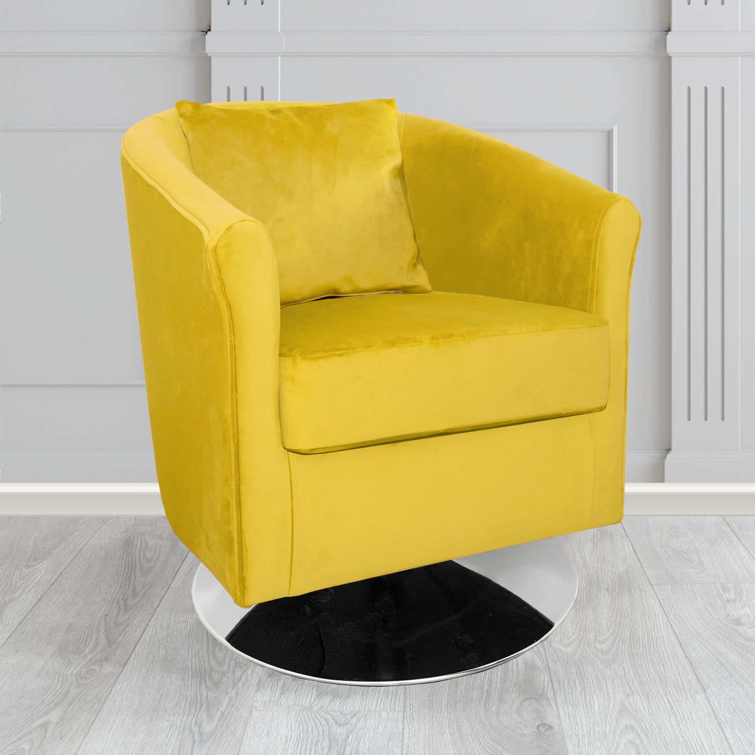 St Tropez Swivel Tub Chair in Monaco Plush Velvet Fabric with Scatter Cushion