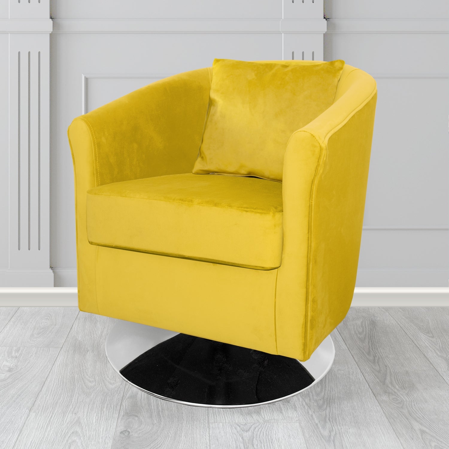 St Tropez Swivel Tub Chair in Monaco Plush Velvet Fabric with Scatter Cushion