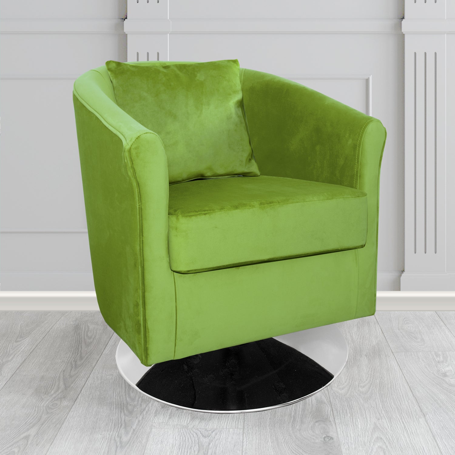 St Tropez Swivel Tub Chair in Monaco Plush Velvet Fabric with Scatter Cushion