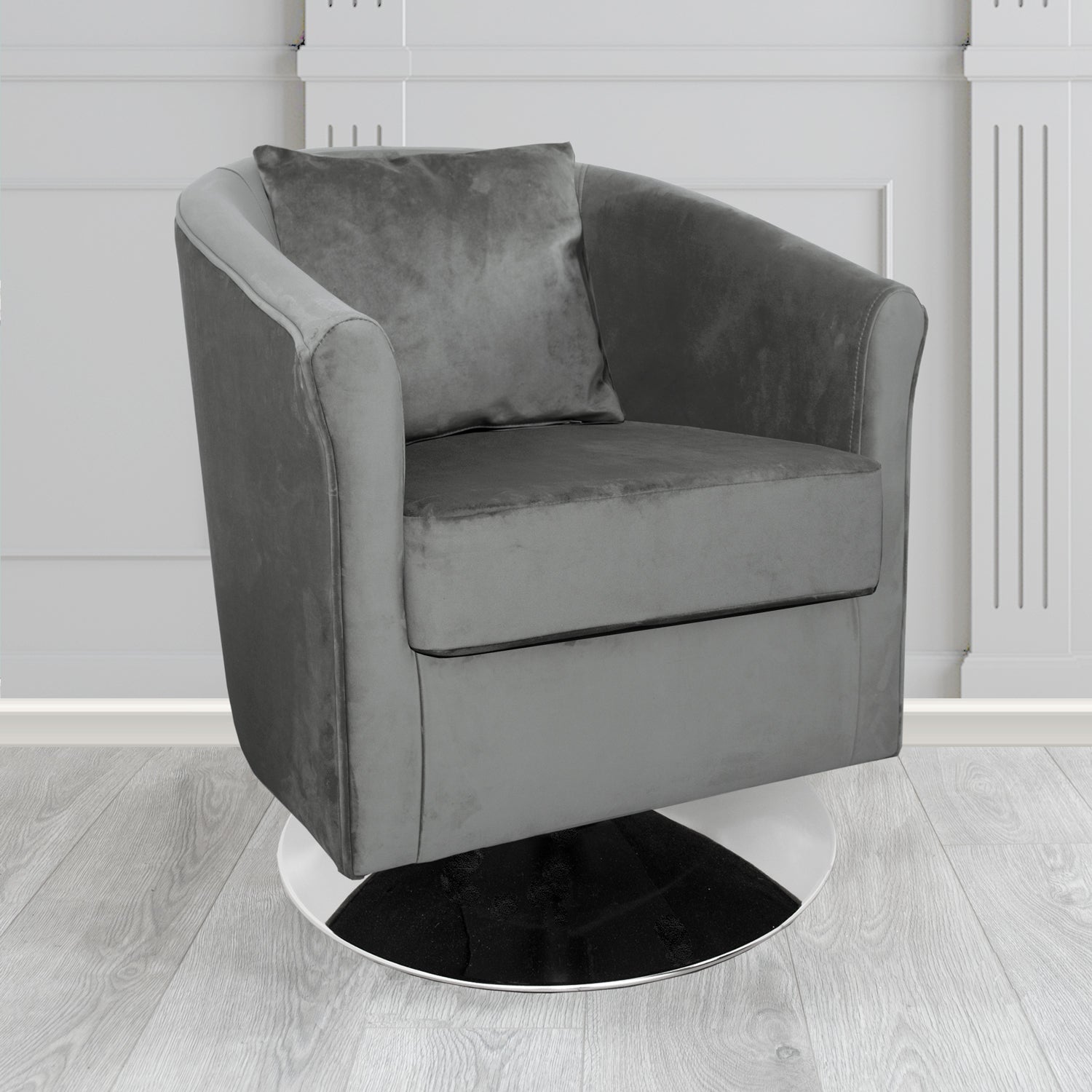 St Tropez Swivel Tub Chair in Monaco Plush Velvet Fabric with Scatter Cushion