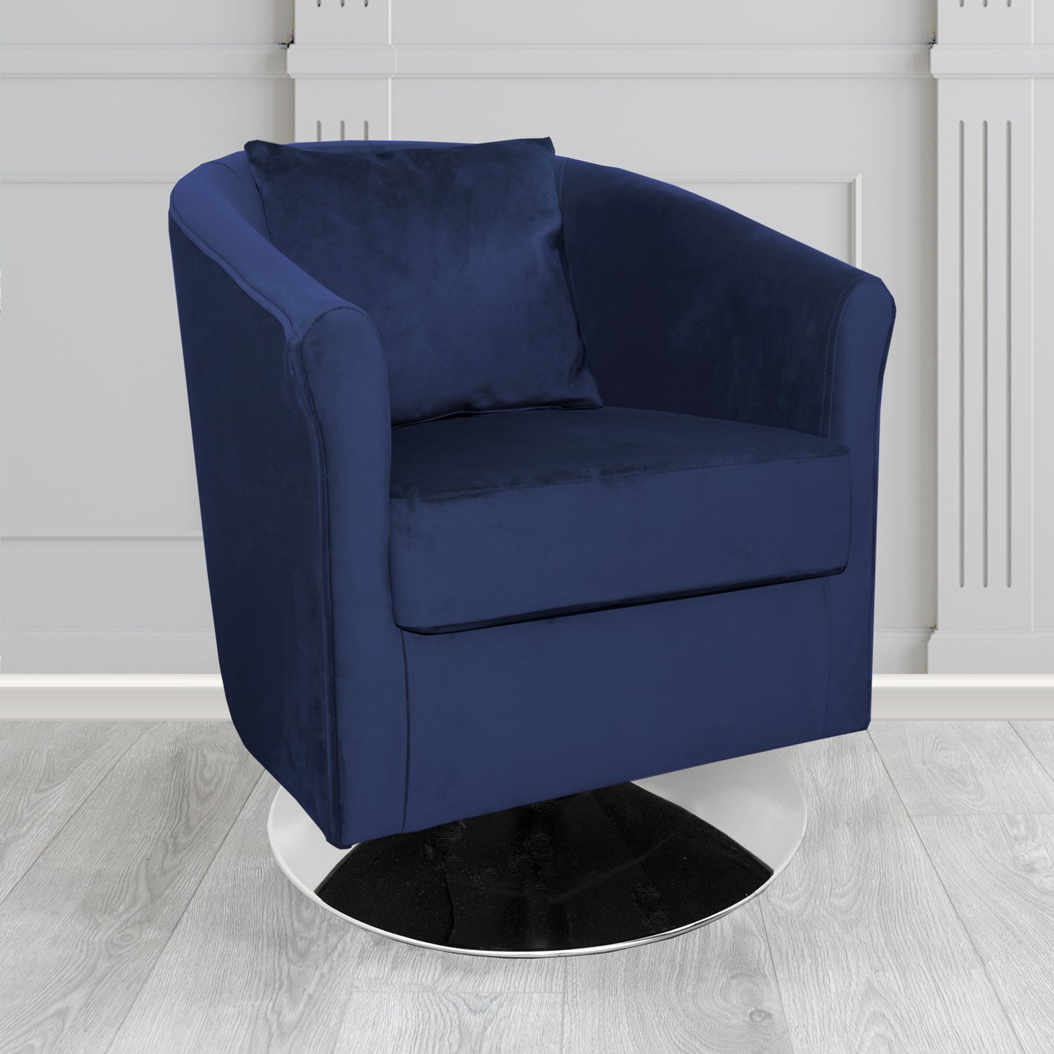 St Tropez Swivel Tub Chair in Monaco Plush Velvet Fabric with Scatter Cushion