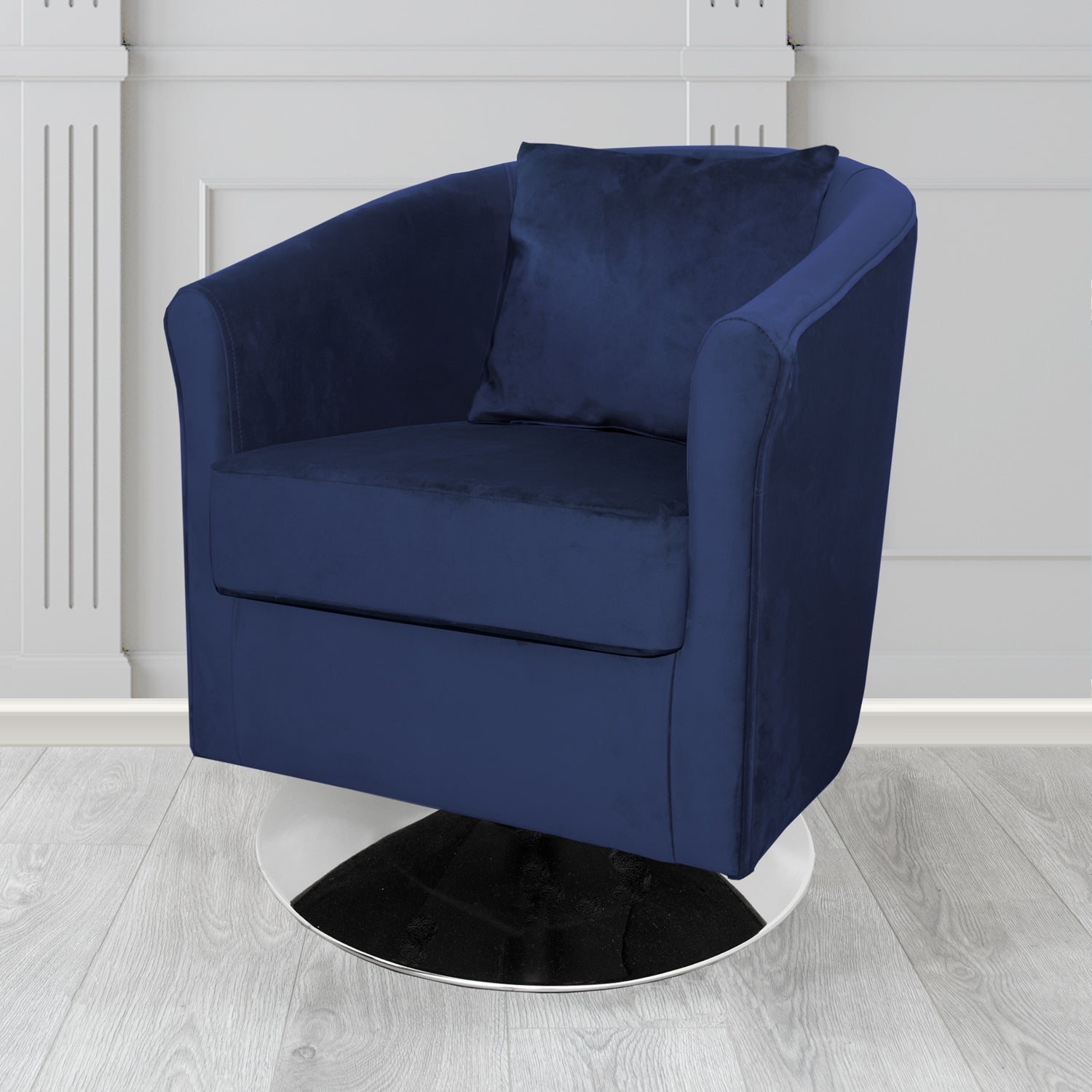 St Tropez Swivel Tub Chair in Monaco Plush Velvet Fabric with Scatter Cushion