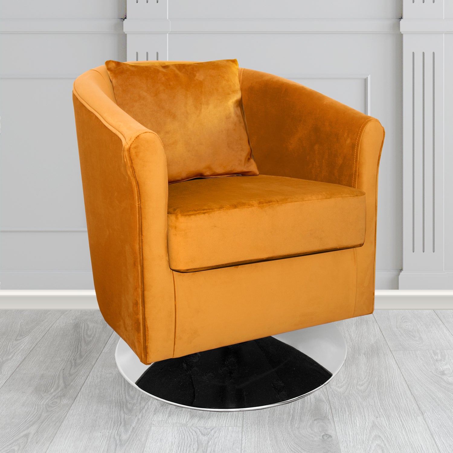 St Tropez Swivel Tub Chair in Monaco Plush Velvet Fabric with Scatter Cushion