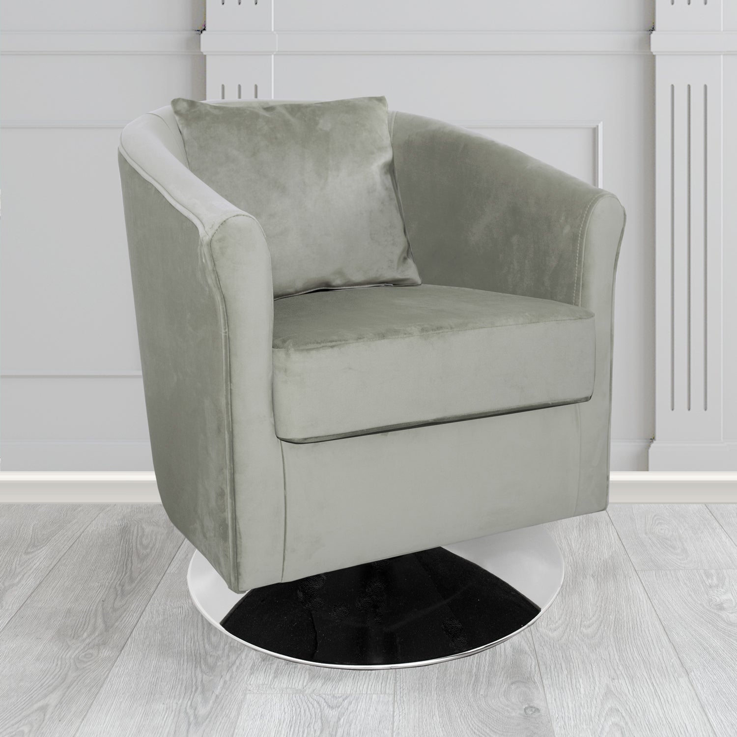 St Tropez Swivel Tub Chair in Monaco Plush Velvet Fabric with Scatter Cushion