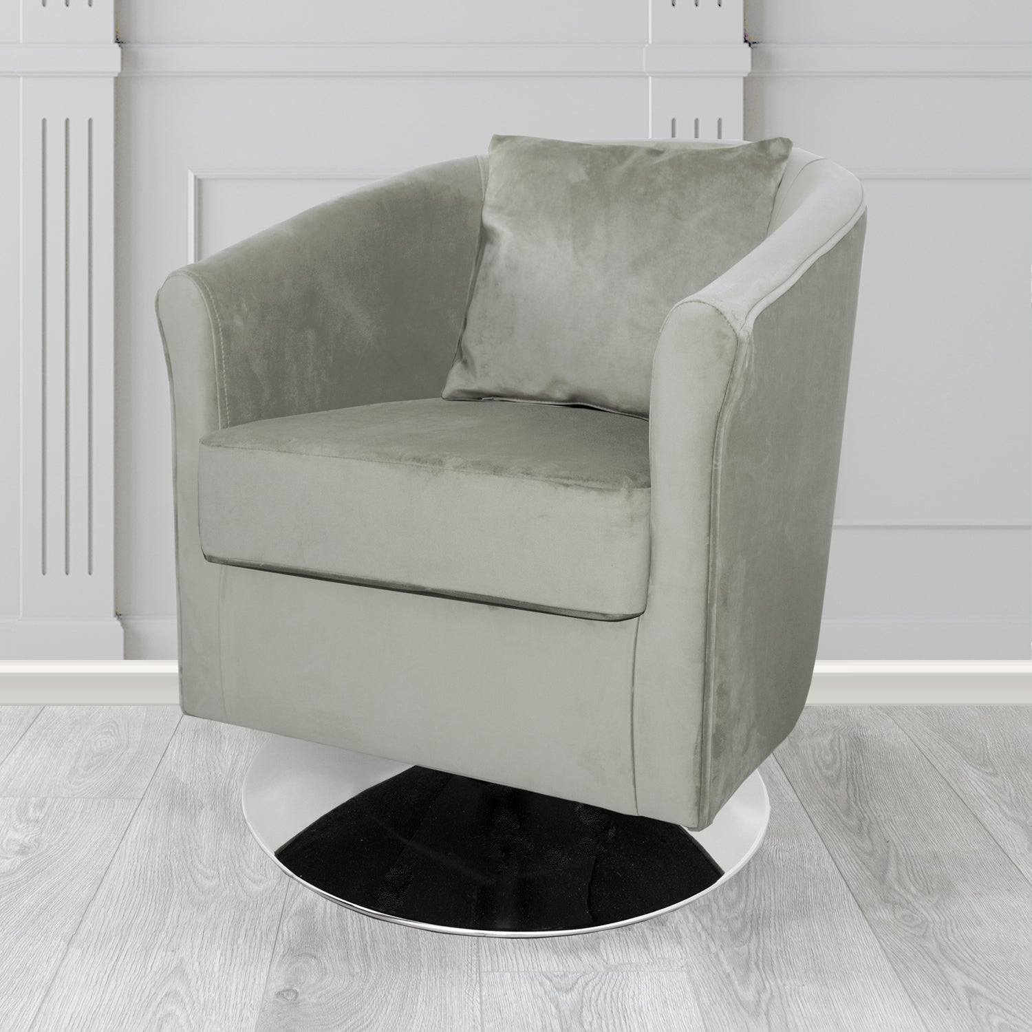 St Tropez Swivel Tub Chair in Monaco Plush Velvet Fabric with Scatter Cushion