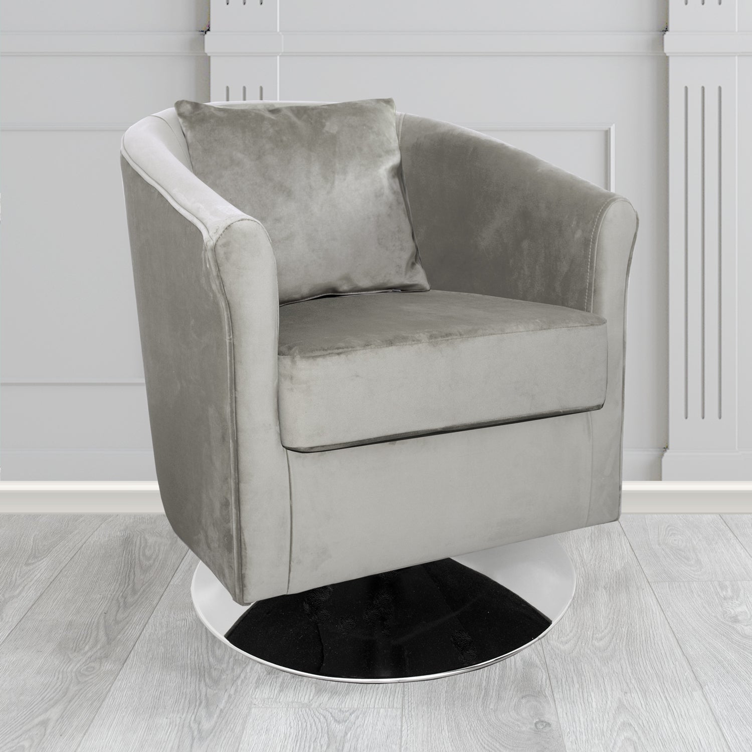 St Tropez Swivel Tub Chair in Monaco Plush Velvet Fabric with Scatter Cushion