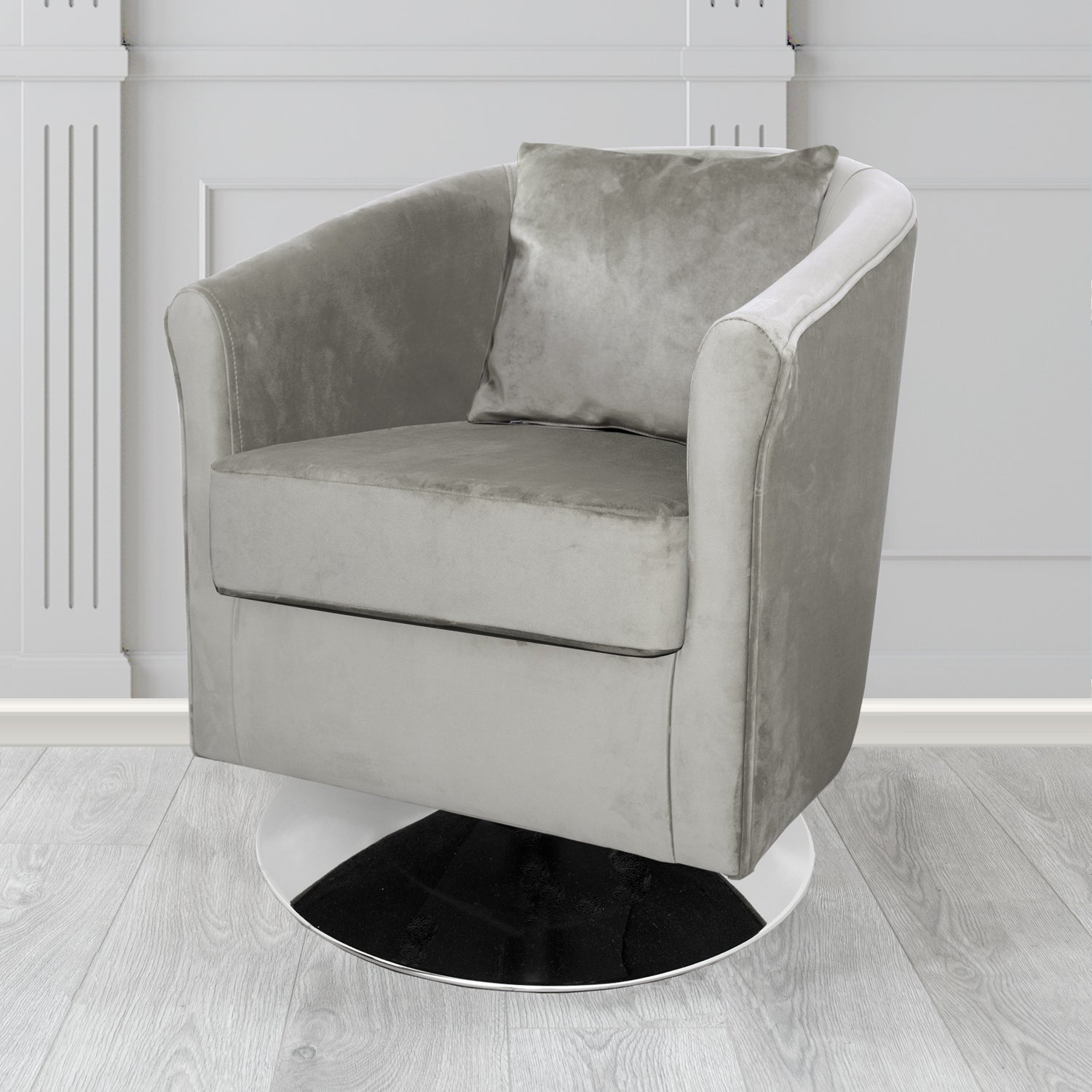 St Tropez Swivel Tub Chair in Monaco Plush Velvet Fabric with Scatter Cushion