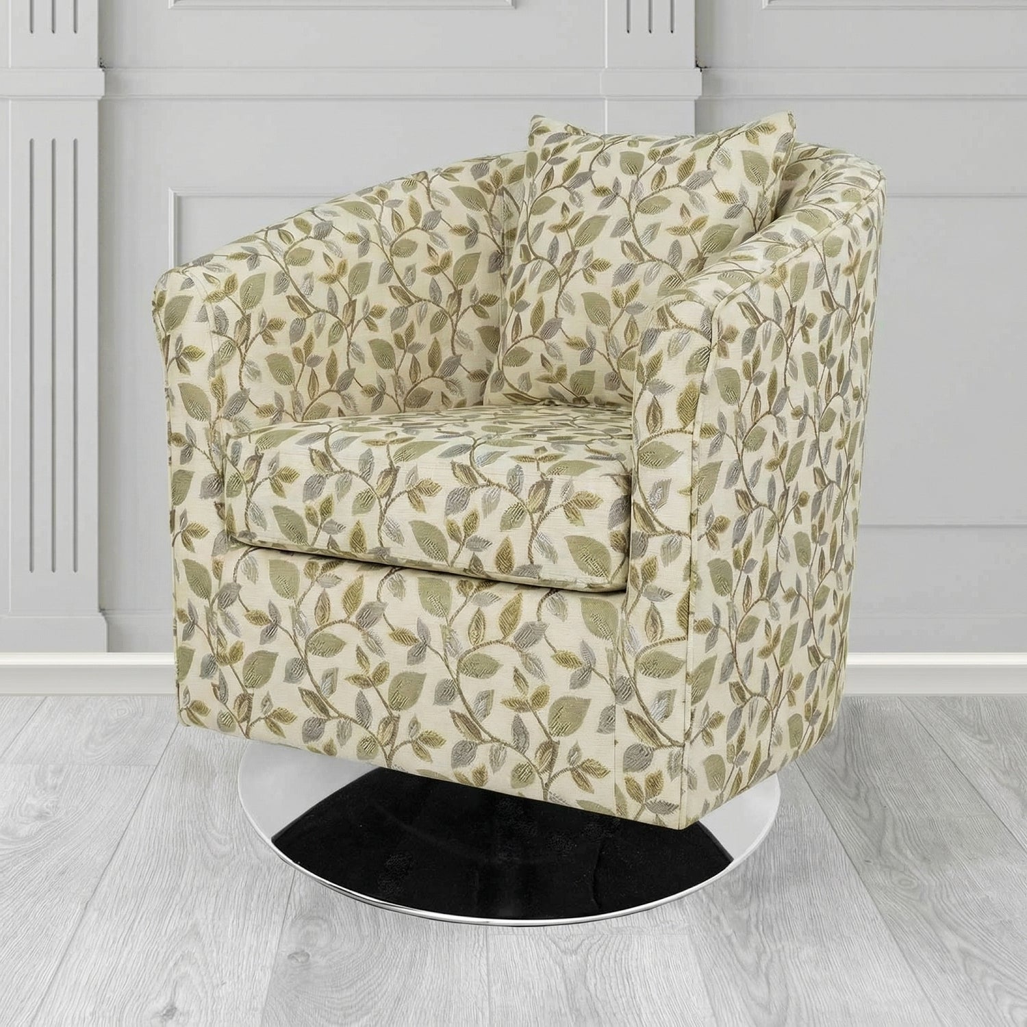 St Tropez Swivel Tub Chair in Porter and Stone Vercelli Floral Fabric with Scatter Cushion
