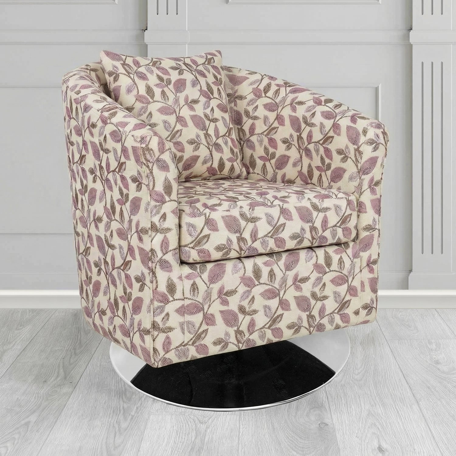 St Tropez Swivel Tub Chair in Porter and Stone Vercelli Floral Fabric with Scatter Cushion