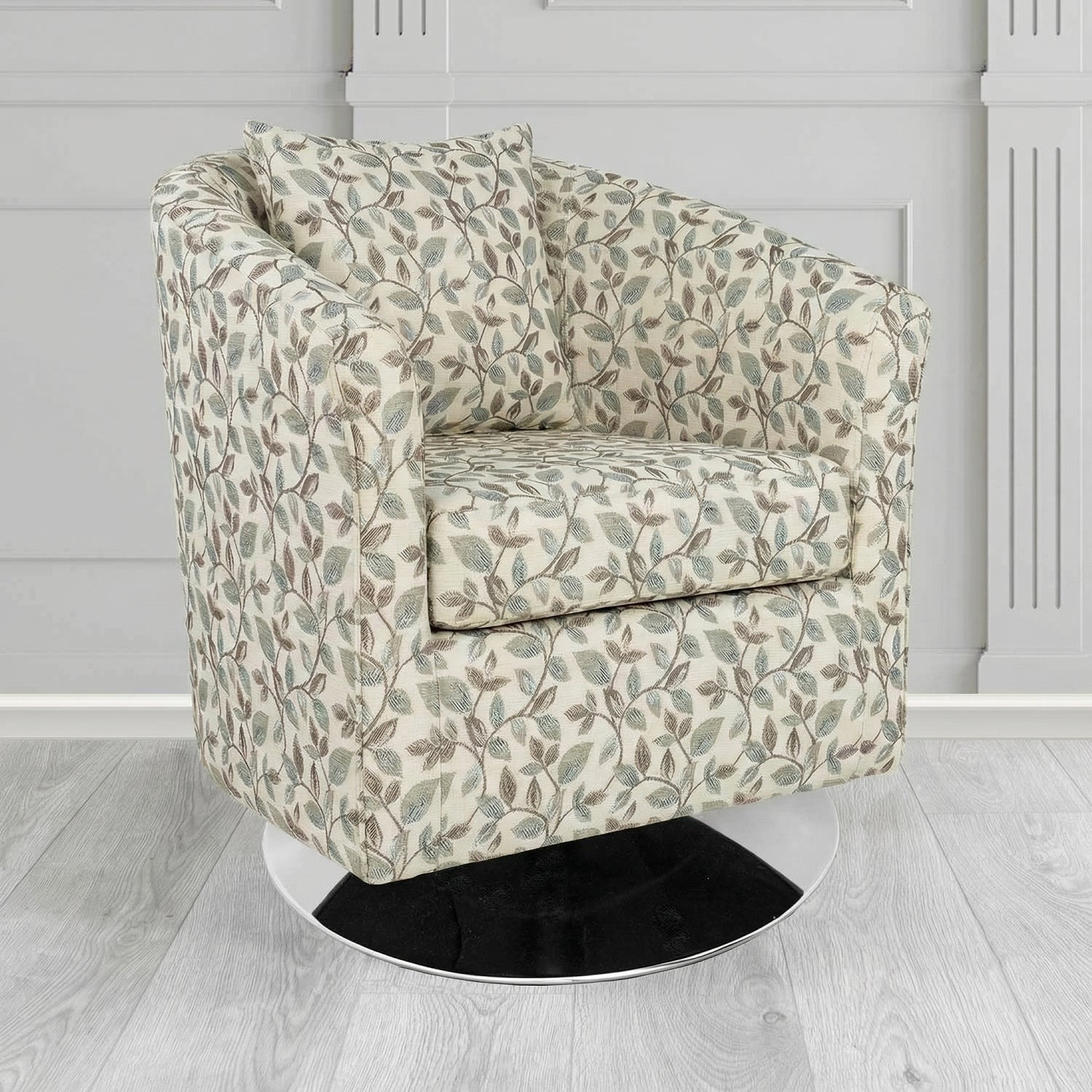 St Tropez Swivel Tub Chair in Porter and Stone Vercelli Floral Fabric with Scatter Cushion