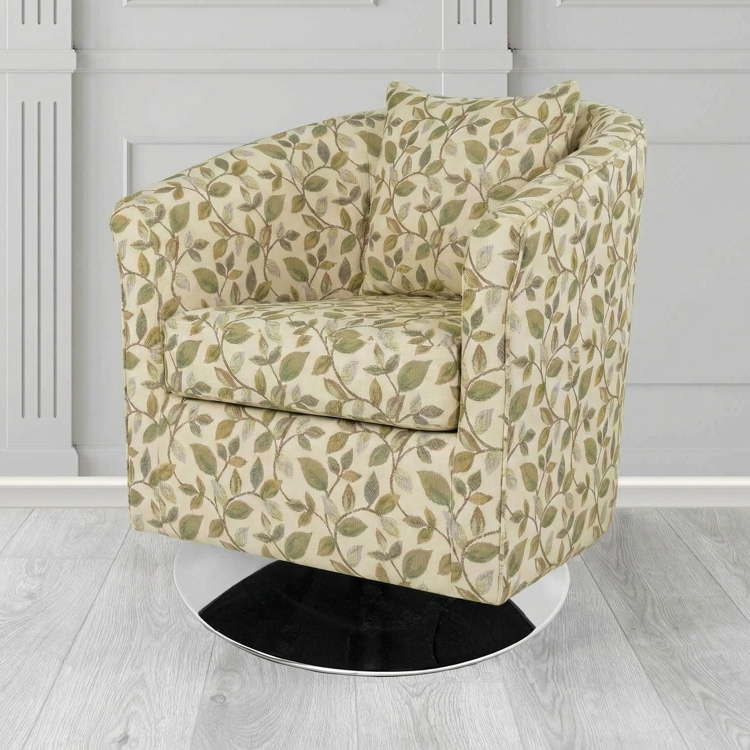 St Tropez Swivel Tub Chair in Porter and Stone Vercelli Floral Fabric with Scatter Cushion
