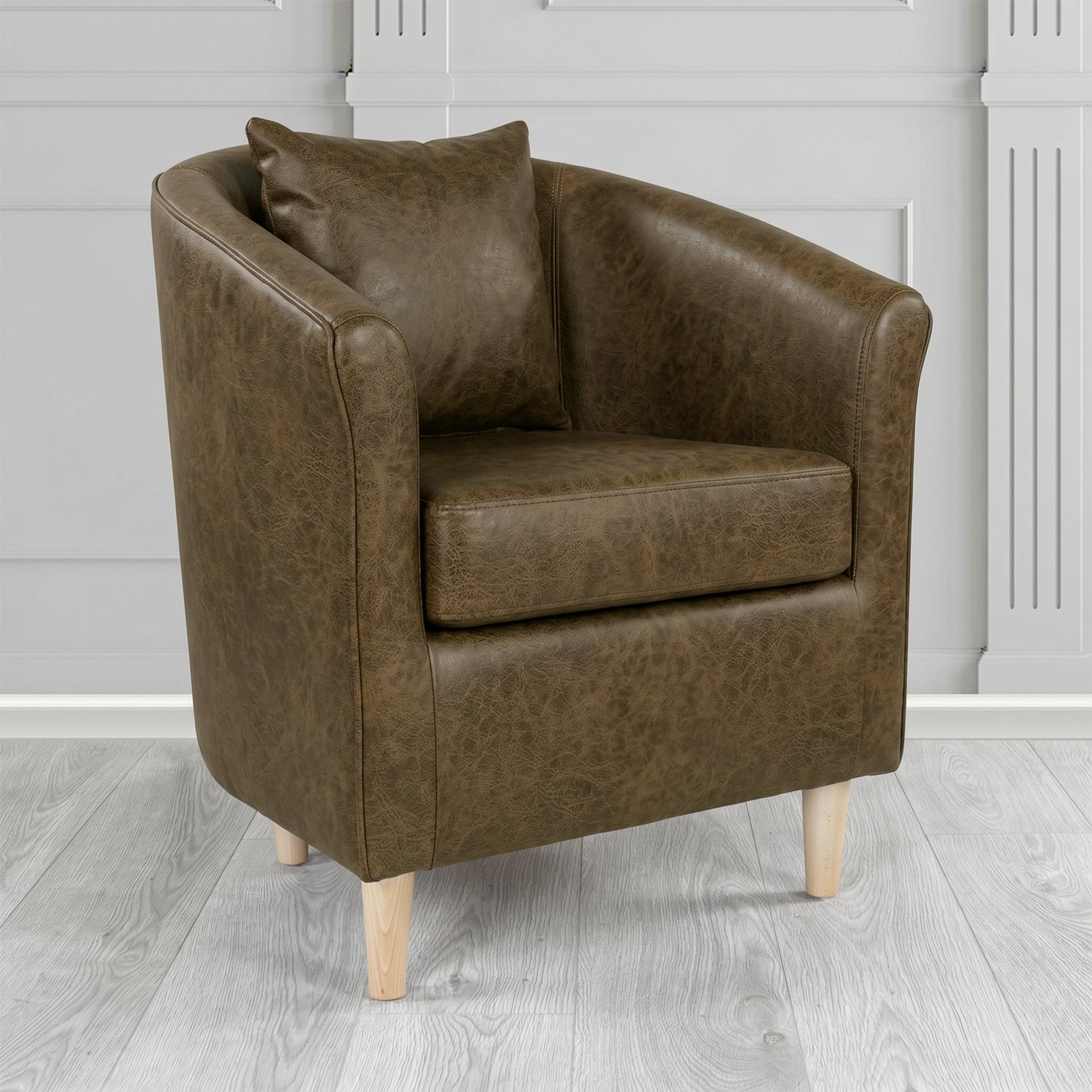 St Tropez Tub Chair in Crest Leather Saloon Semi-Aniline Crib 5 Genuine Leather with Scatter Cushion