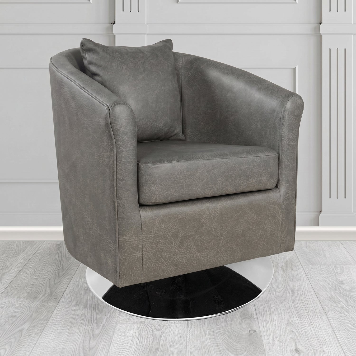 St Tropez Swivel Tub Chair in Crest Leather Saloon Semi-Aniline Crib 5 Genuine Leather with Scatter Cushion