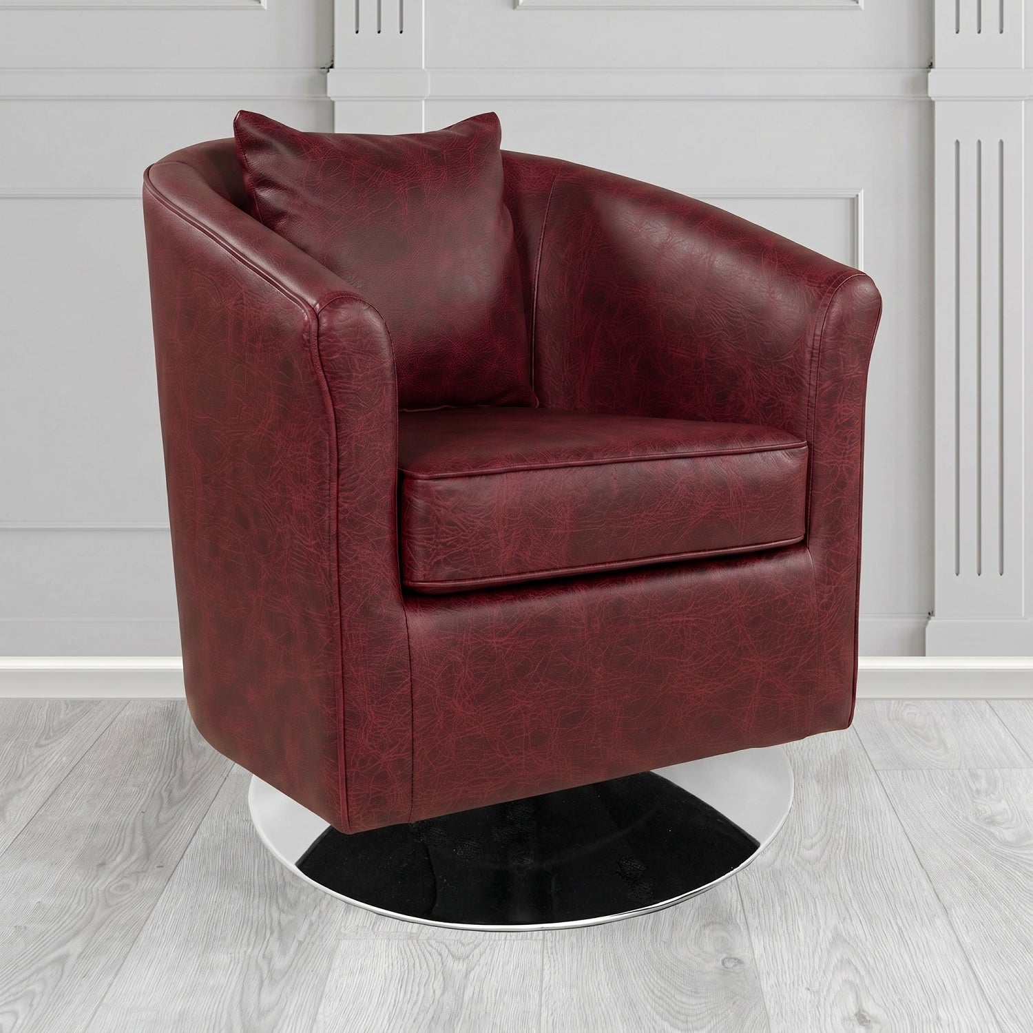 St Tropez Swivel Tub Chair in Crest Leather Saloon Semi-Aniline Crib 5 Genuine Leather with Scatter Cushion