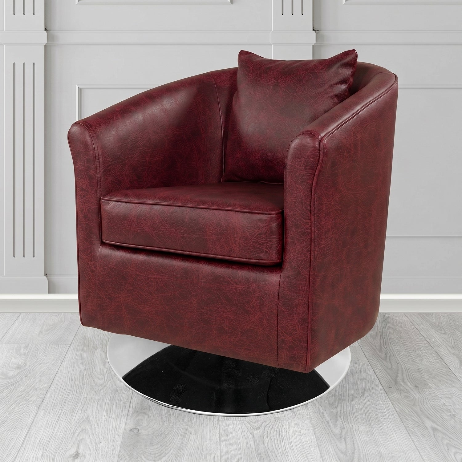 St Tropez Swivel Tub Chair in Crest Leather Saloon Semi-Aniline Crib 5 Genuine Leather with Scatter Cushion